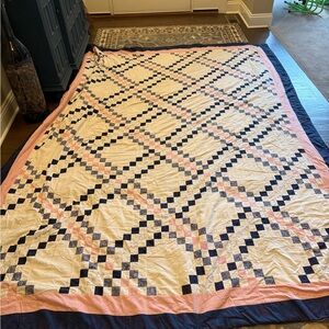 Geometric Pink and Blue Quilt Bedding vintage homemade large